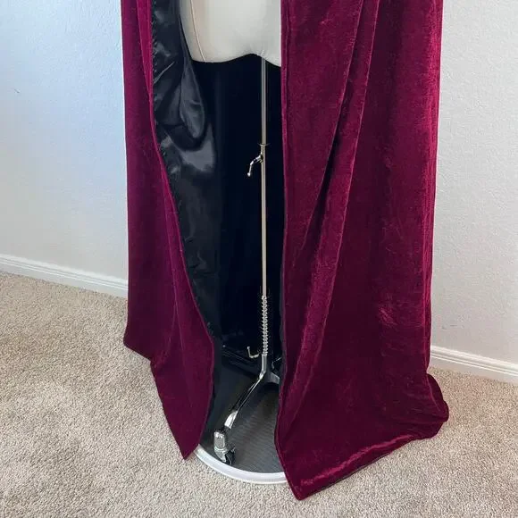 Vampire Halloween Costume Velvet Cloak Cape Hood Burgundy Red One Size Gothic - Picture 6 of 12
